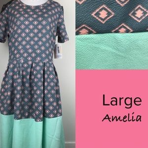 Large LuLaRoe Amelia Dress. Mint, Teal and Pink.